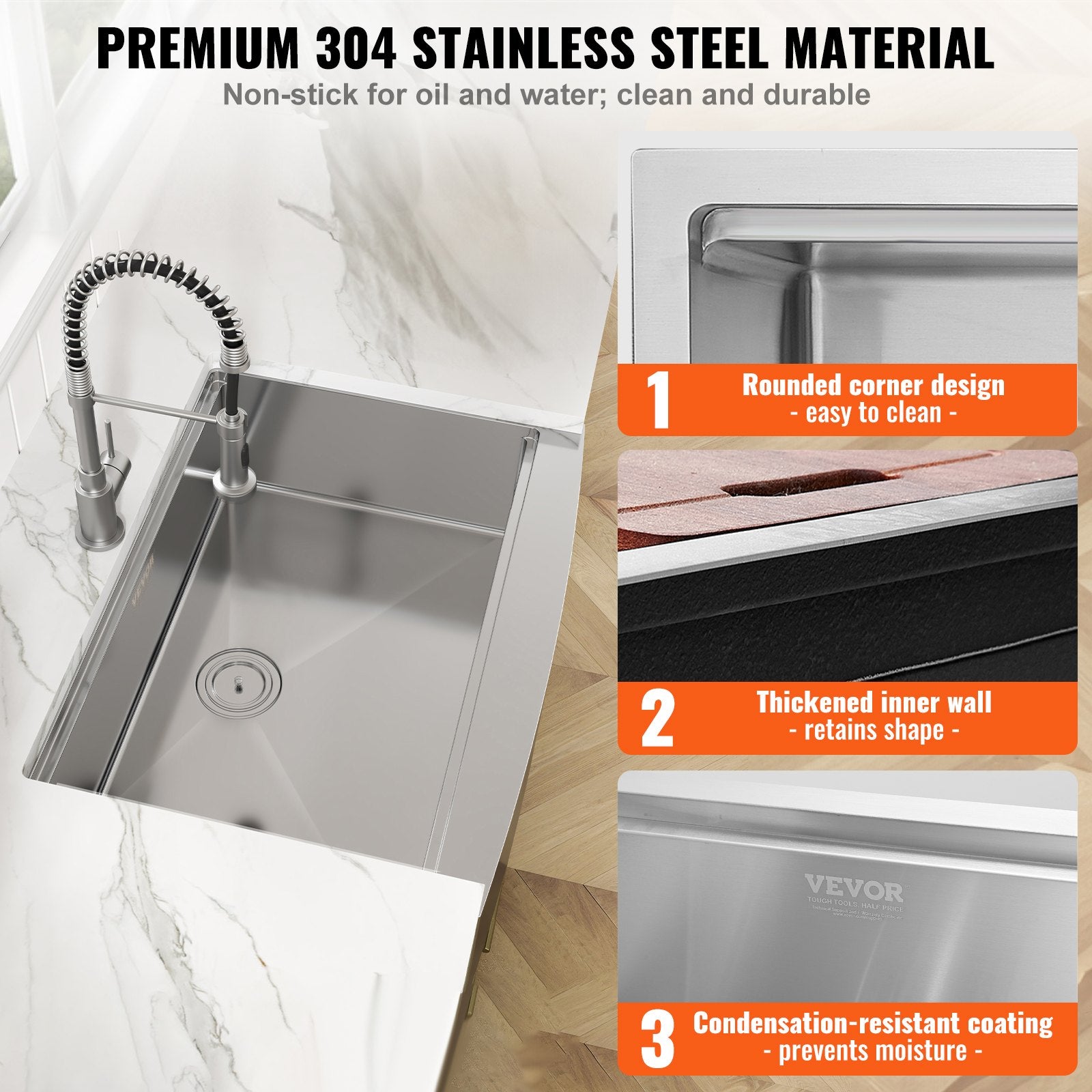 Farmhouse Kitchen Sink, 304 Stainless 36 inch-2