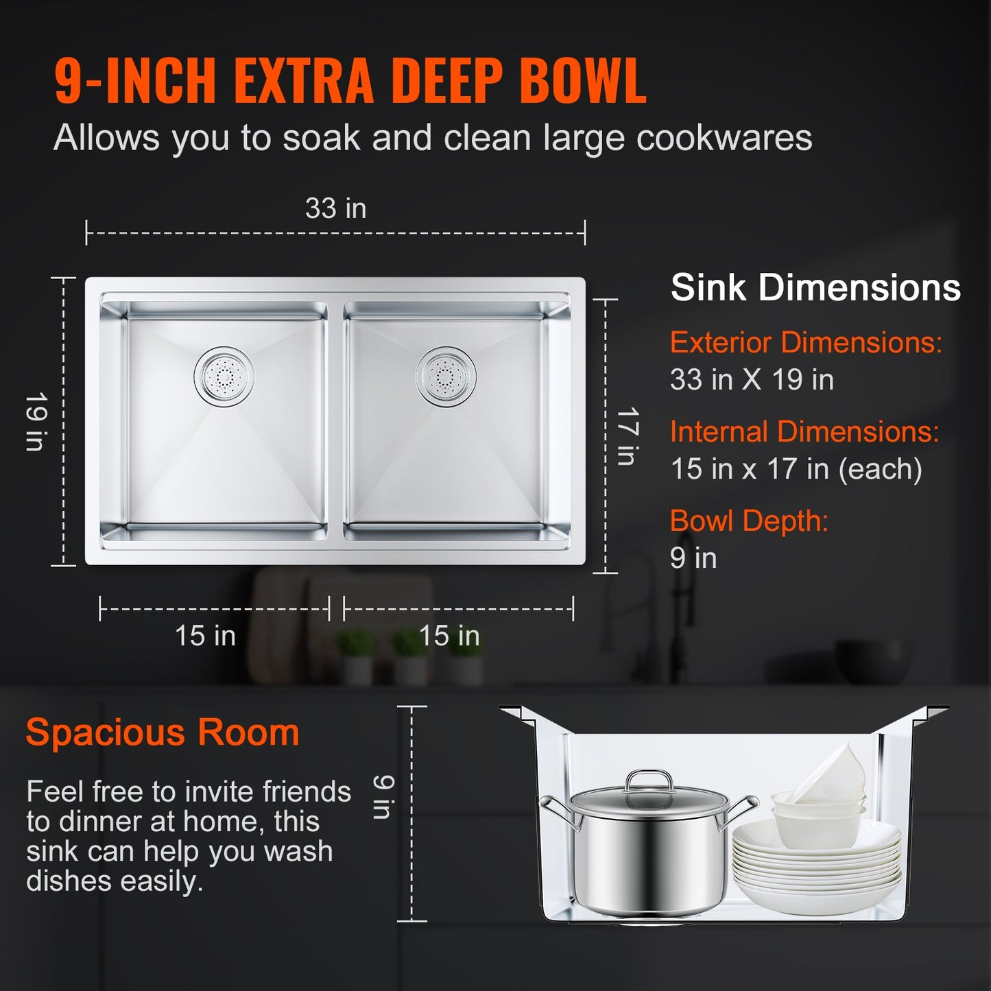 Stainless Steel Drop-In Sink 33 inch-1