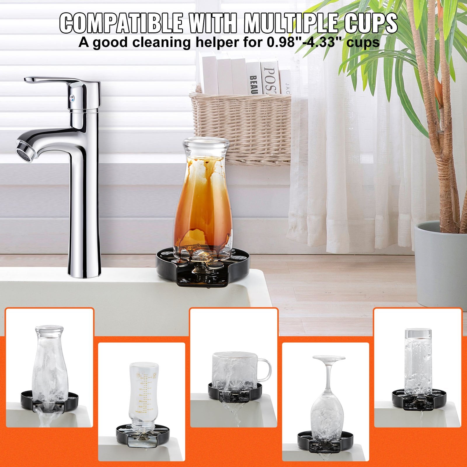 360° Rotating Cup Rinser for Sink (Matte Black Base)-1