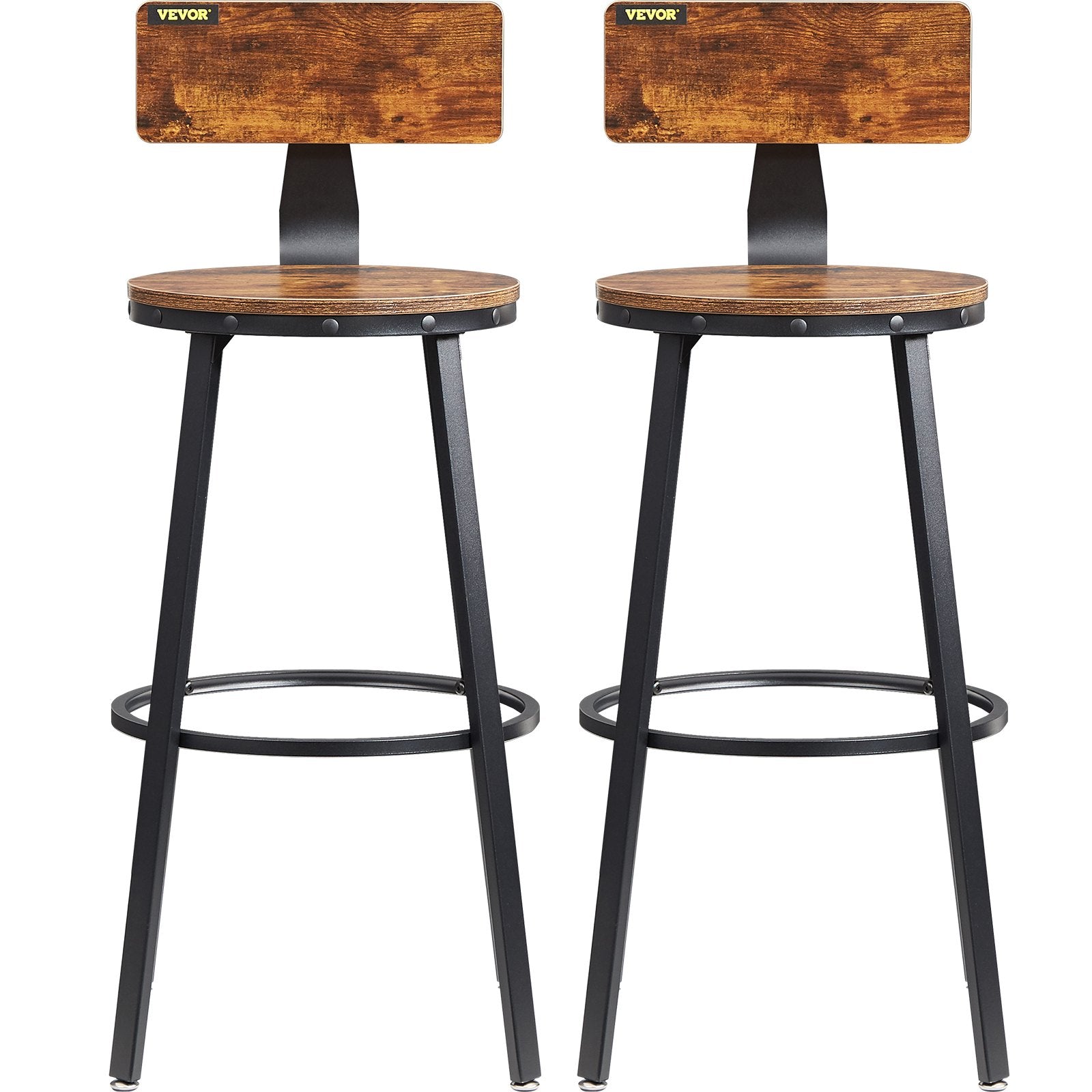 Rustic Bar Stools  with Backrest 29" - Set of 2-2