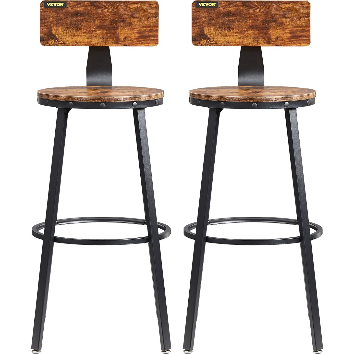 Rustic Bar Stools  with Backrest 29" - Set of 2-0