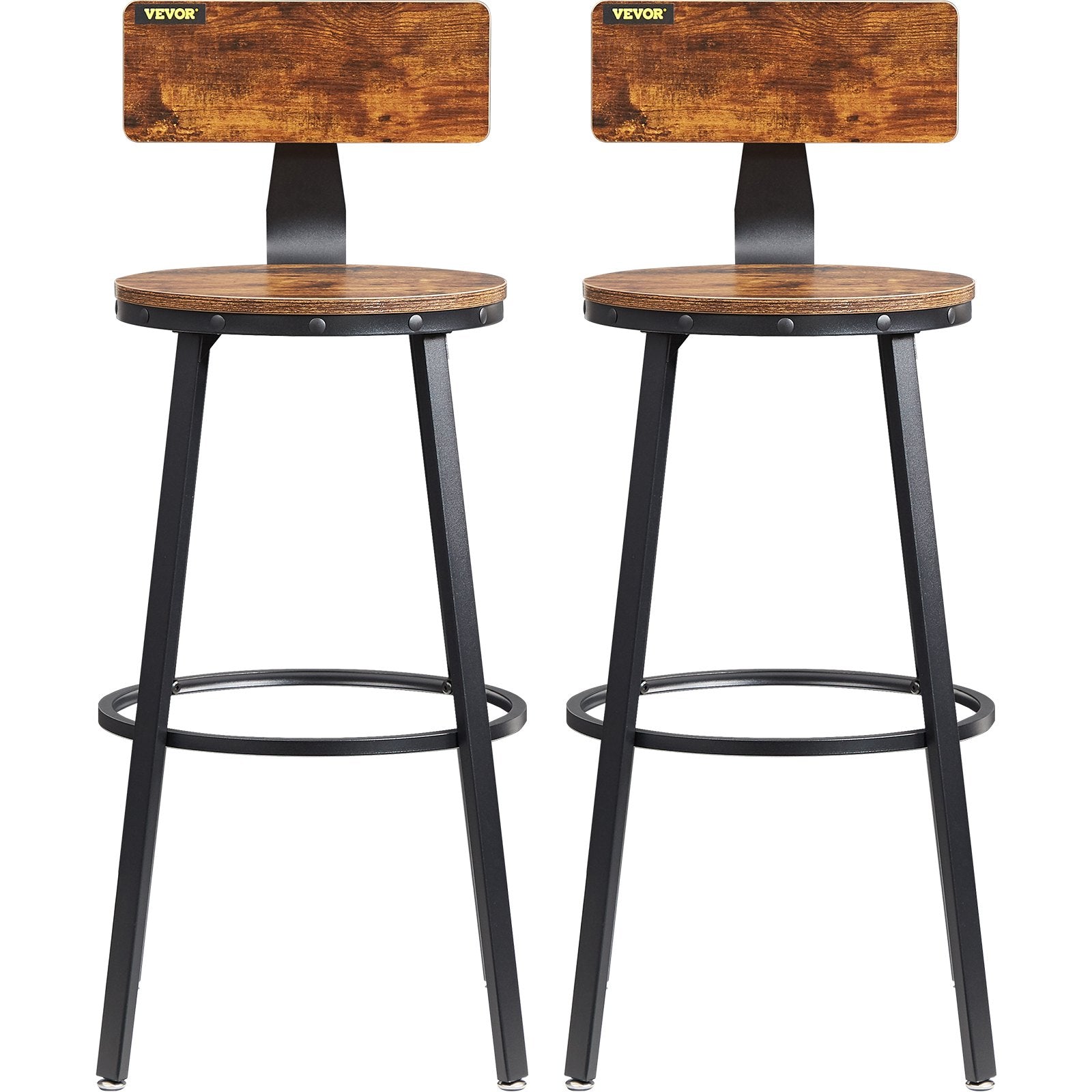 Rustic Bar Stools  with Backrest 29" - Set of 2-0