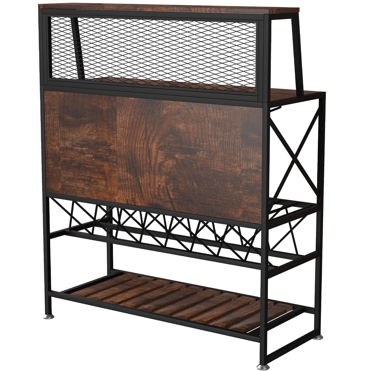 Industrial Liquor Storage Cabinet with Glass Holder (Rustic Brown)-3