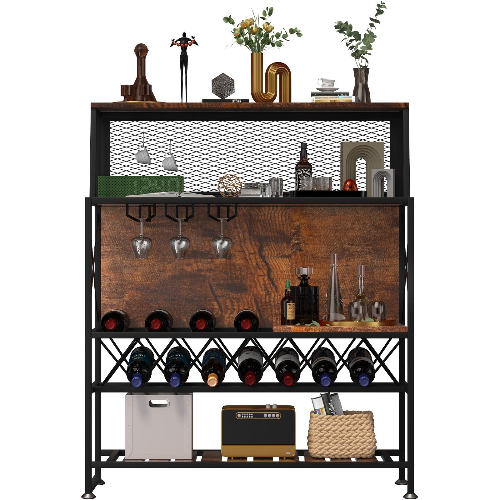 Industrial Liquor Storage Cabinet with Glass Holder (Rustic Brown)-1