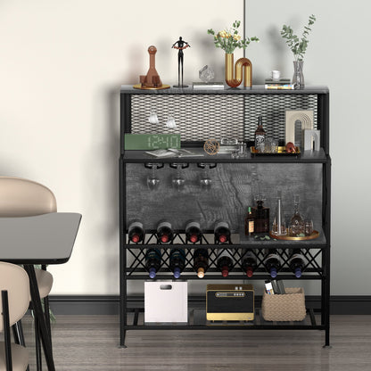 Industrial Liquor Storage Cabinets with Glass Holder (Gray)-1