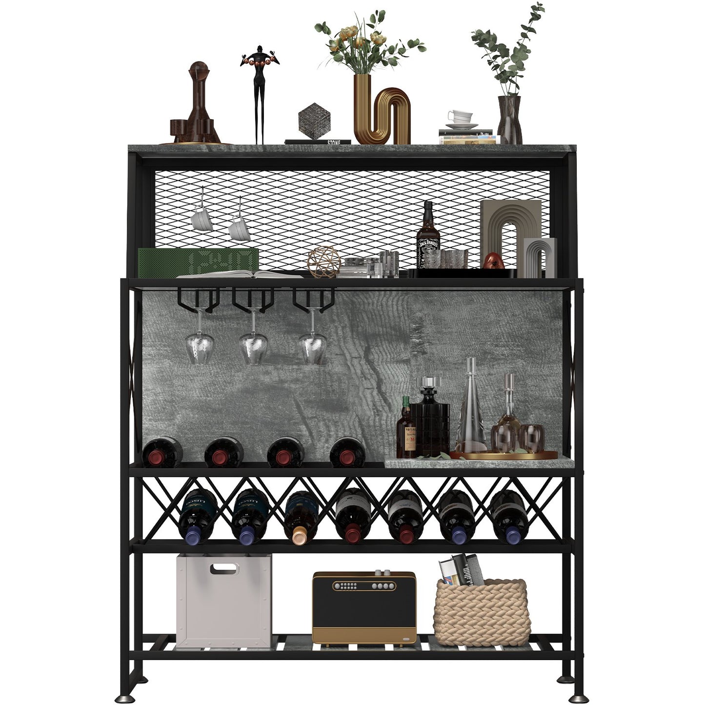 Industrial Liquor Storage Cabinets with Glass Holder (Gray)-2