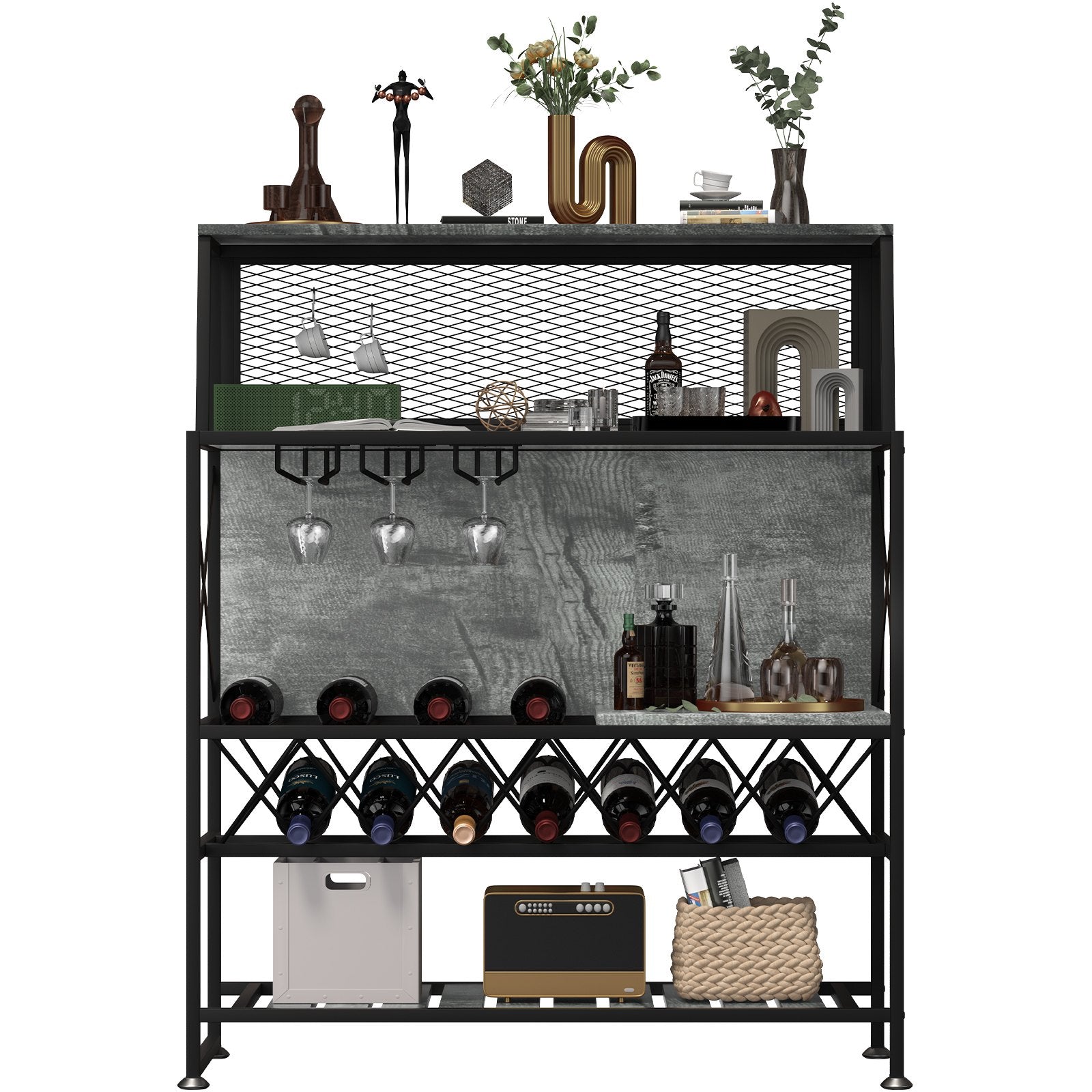 Industrial Liquor Storage Cabinets with Glass Holder (Gray)-2