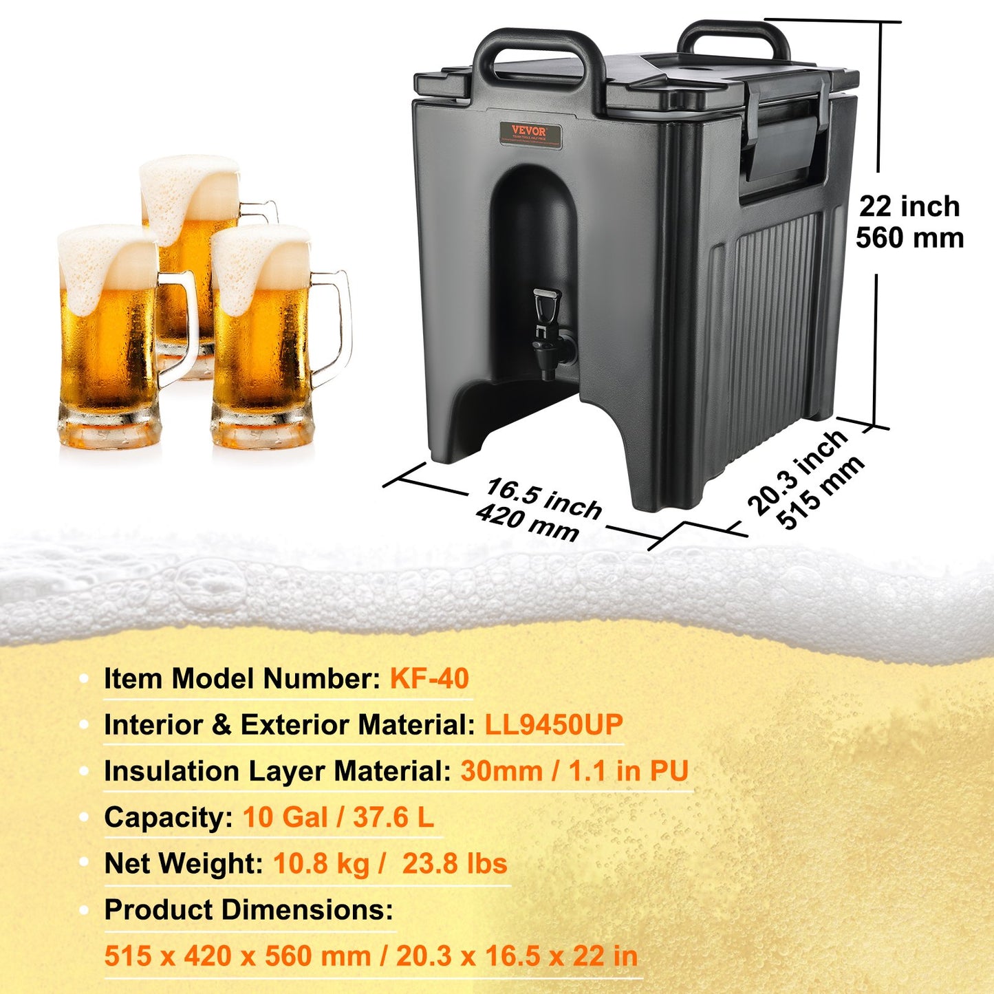Insulated Beverage Dispenser, 10 Gallon-5