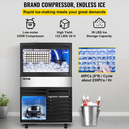 Commercial Ice Maker Machine, 132 lbs/24h -0