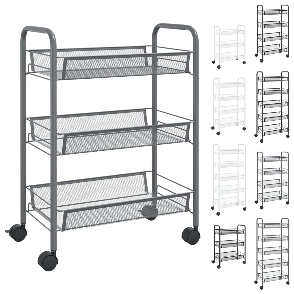 vidaXL Kitchen Trolley Rolling Storage Utility Cart with Mesh Baskets Iron-58