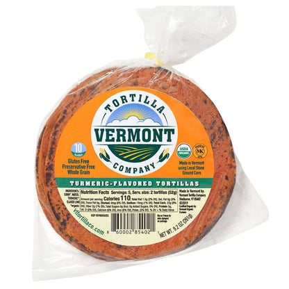 Vermont Tortilla Company 6" Organic Turmeric Heirloom Corn Tortillas - 12 Bags x 10 Tortillas