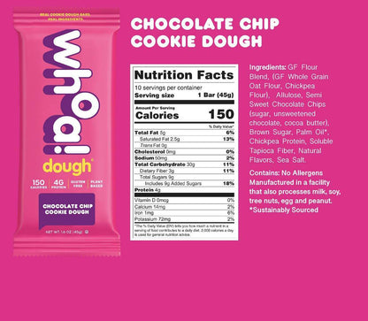 Whoa Dough Chocolate Chip Cookie Dough Bars - 100 x 1.6oz