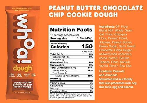 Whoa Dough Peanut Butter Chocolate Chip Cookie Dough Bars - 10 x 1.6oz