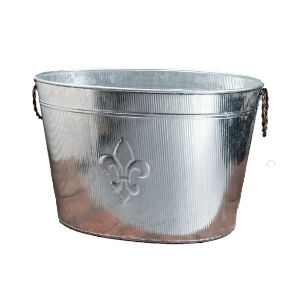 Oval Silver Ribbed Fleur de Lis Beverage Tub-0