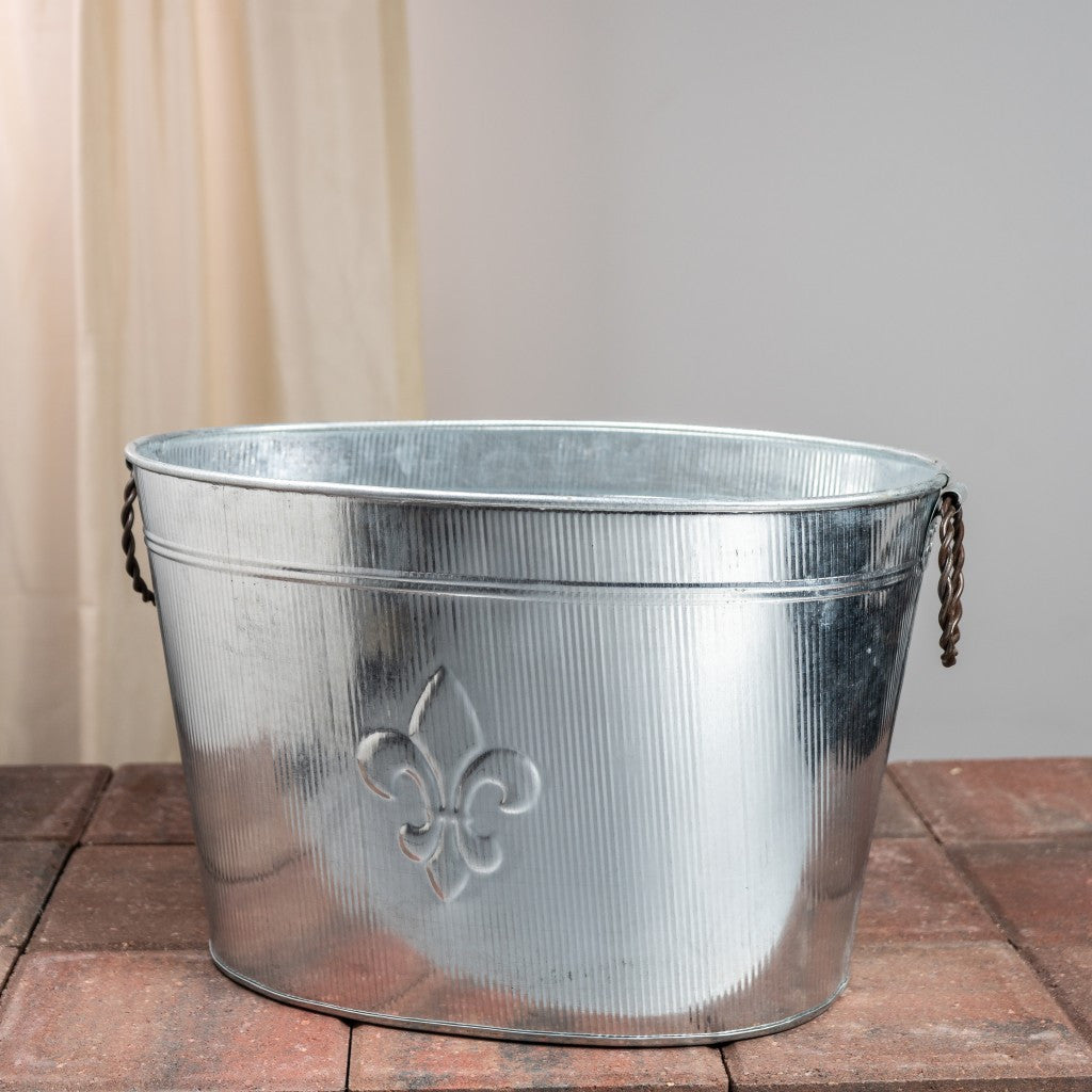 Oval Silver Ribbed Fleur de Lis Beverage Tub-2