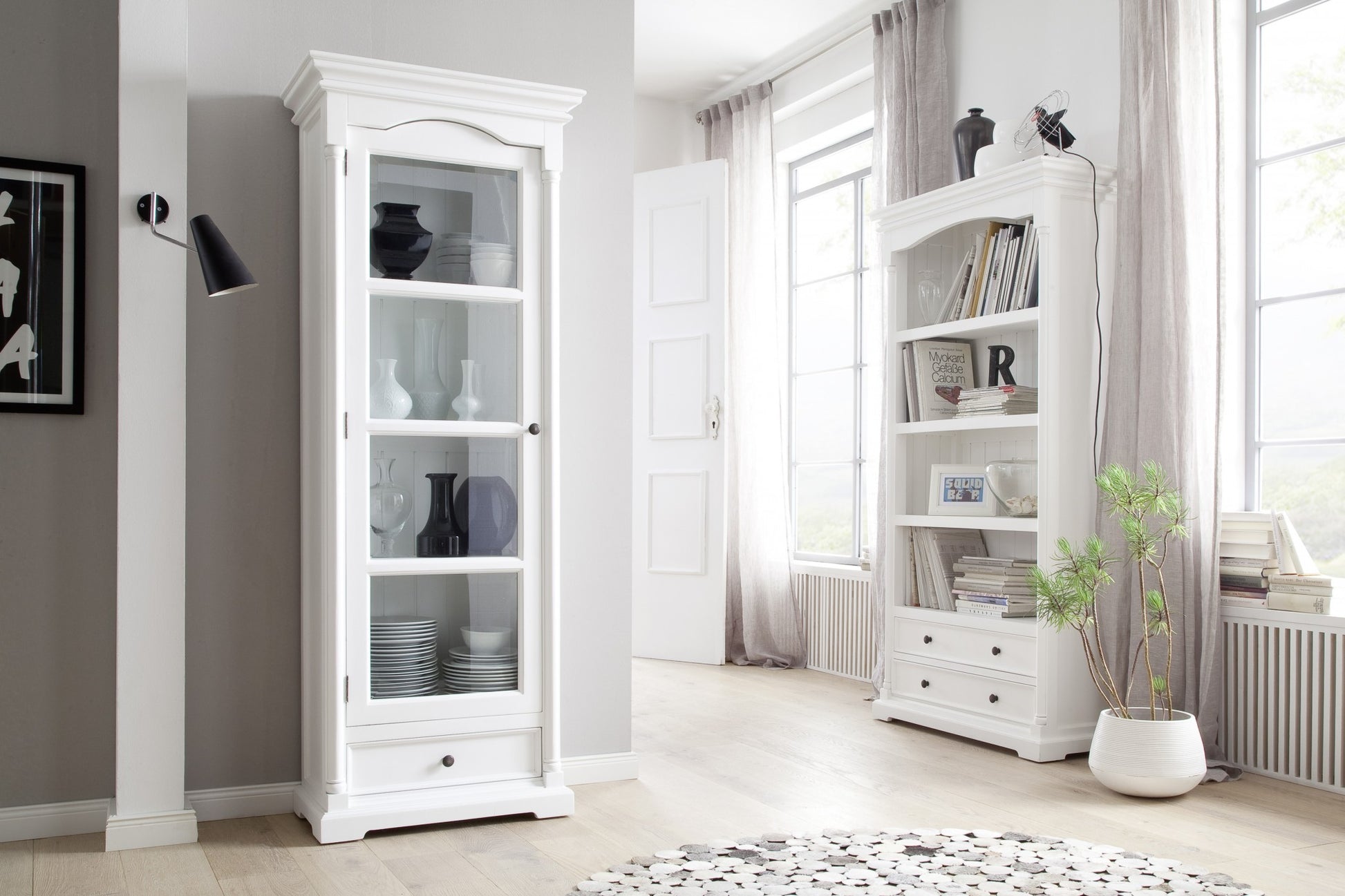 Traditional White and Glass Door Storage Cabinet-5