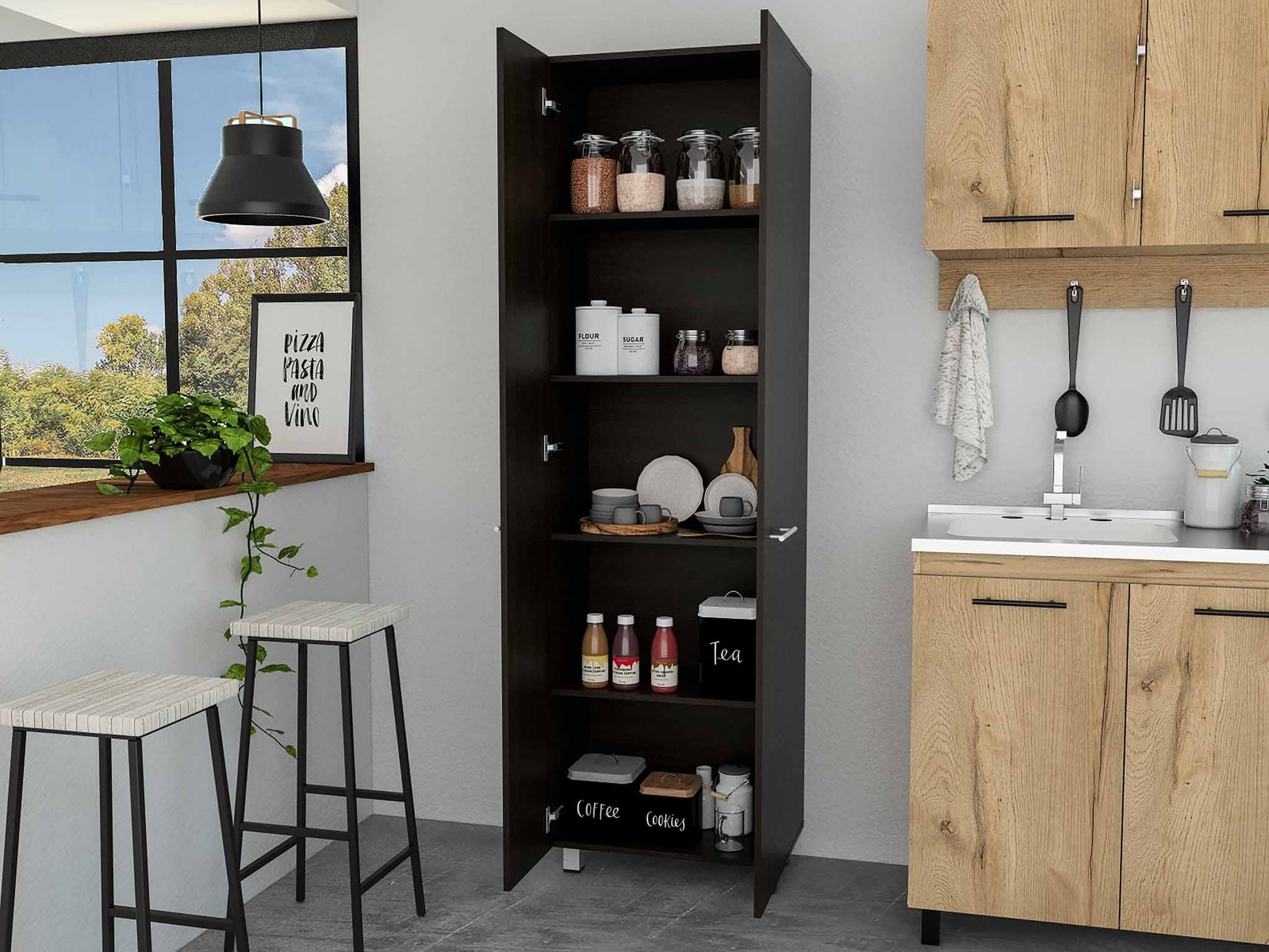 Modern Black Pantry Cabinet -3