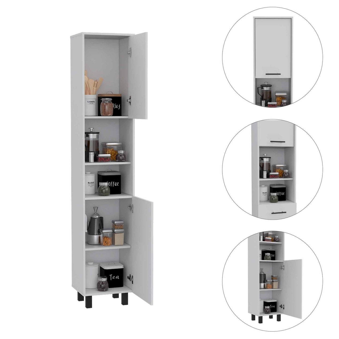 78" Modern White Sleek and Tall Pantry Cabinet-3