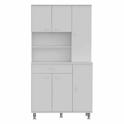 White Pantry Cabinet with Multiple Storage Shelves-1