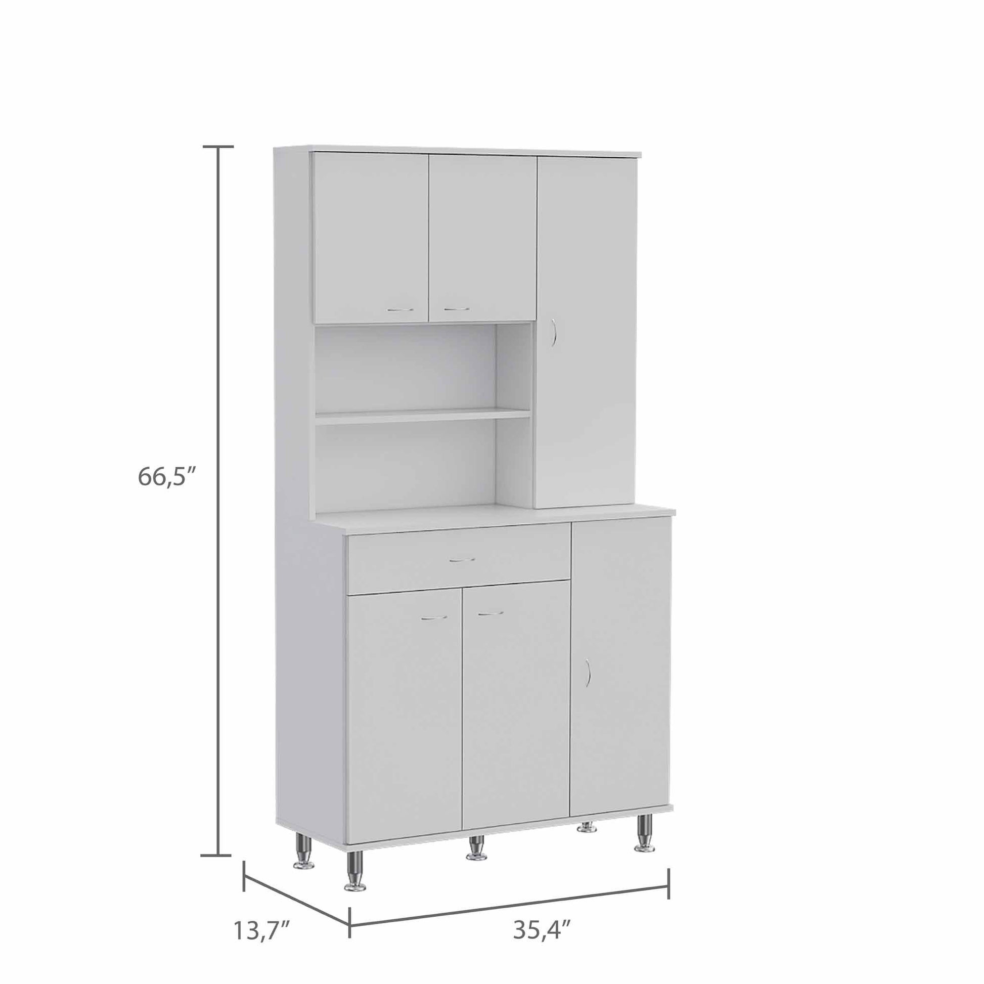 White Pantry Cabinet with Multiple Storage Shelves-2