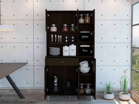 Modern Black Pantry Cabinet with Multiple Storage Shelves-0