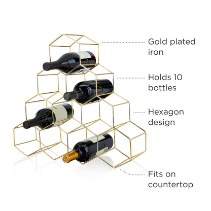 10-Bottle Gold Geo Wine Rack