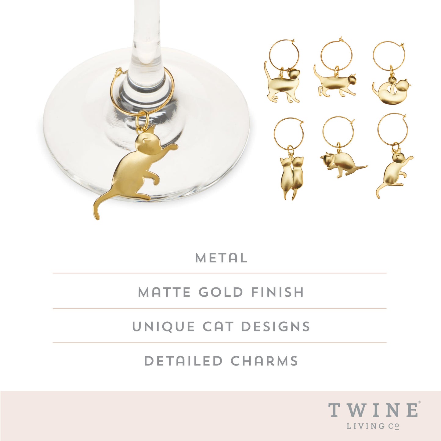 Gold Cat Wine Charms