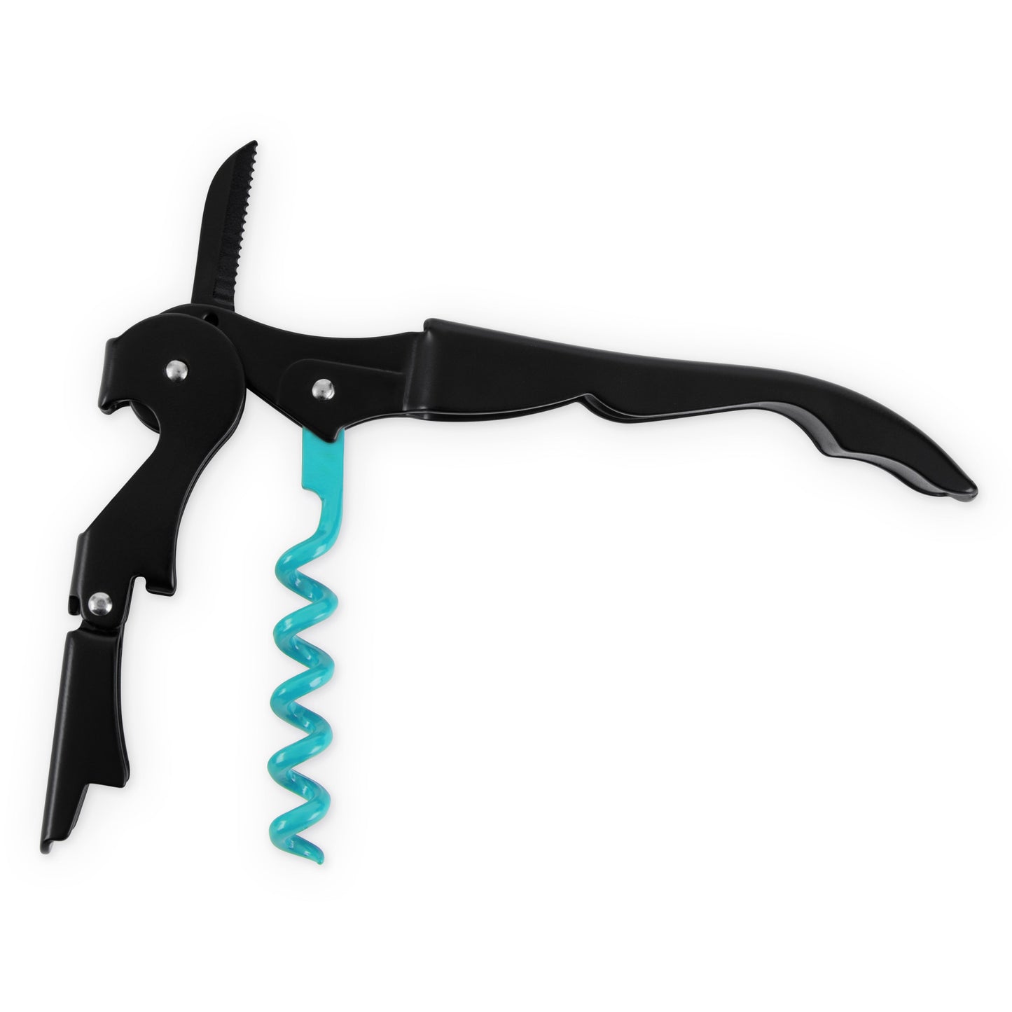 Truetap™: Double-Hinged Corkscrew in Matte Black with Blue W