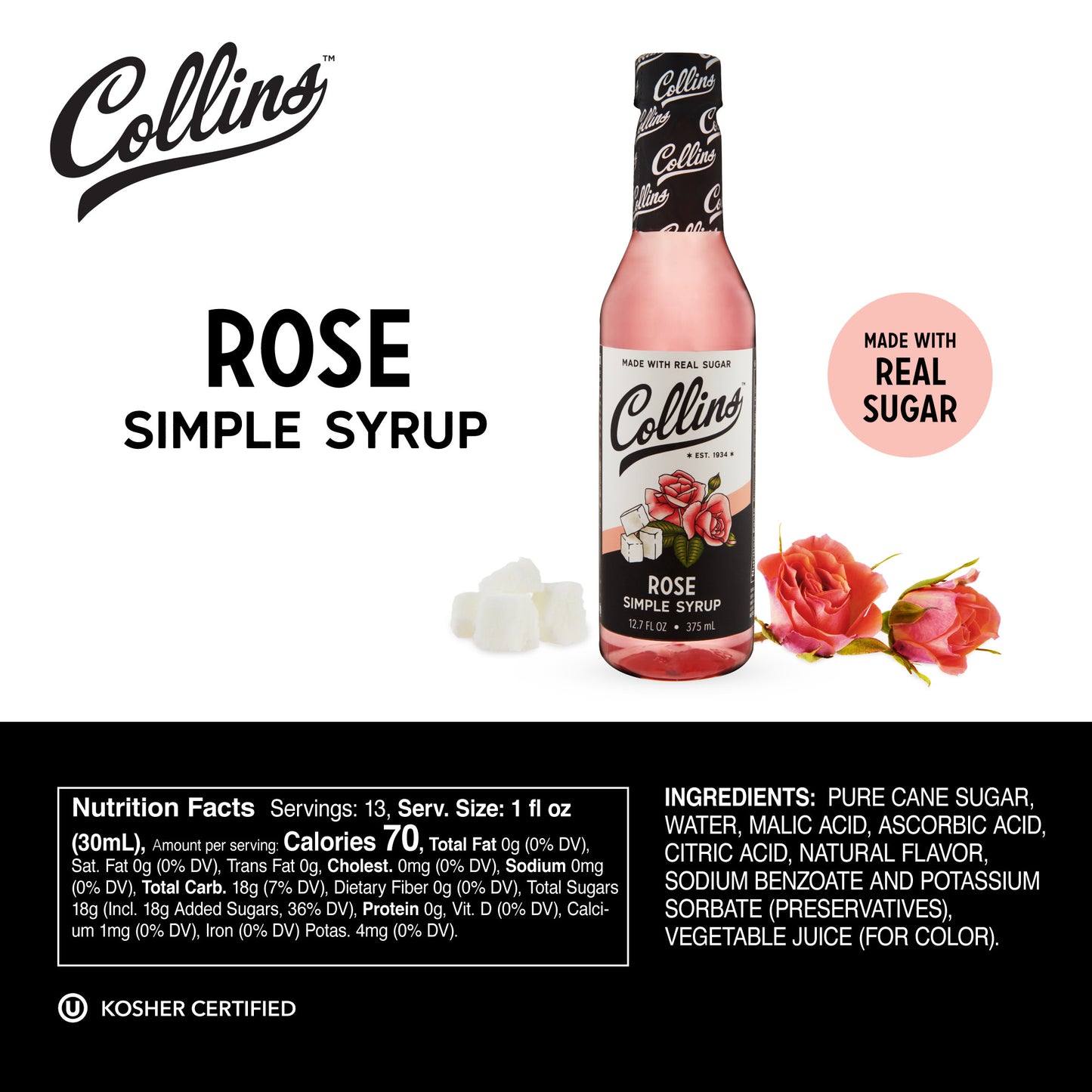 12.7 oz. Rose Simple Syrup - Pack of 12