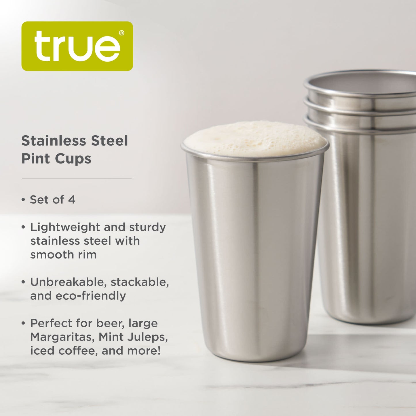 Stainless Steel Pint Cups, Set of 4