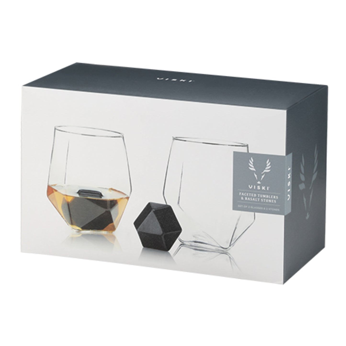 4-Piece Faceted Tumbler & Hexagonal Basalt Stone Set