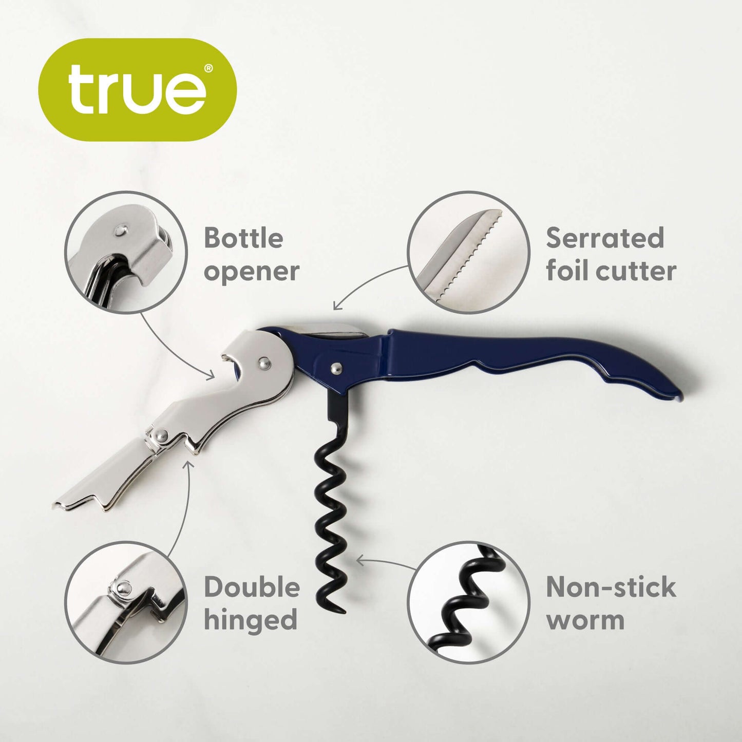 Truetap™: Double-Hinged Corkscrew in Navy Blue