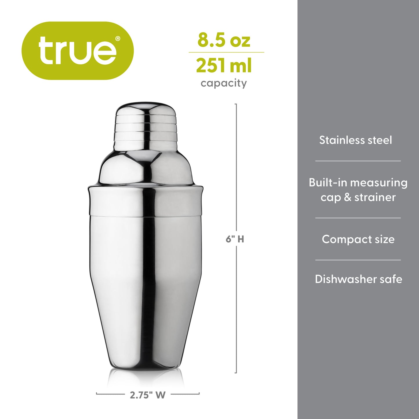 8.5 oz Stainless Steel Cocktail Shaker by True