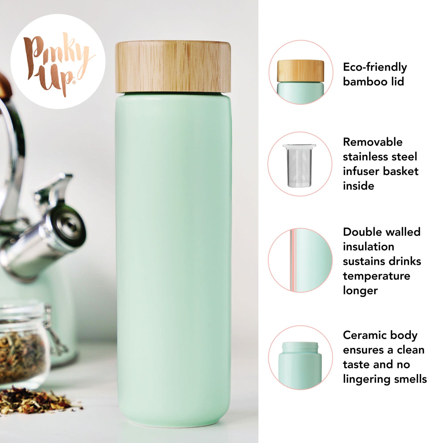 Tatyana Ceramic To-Go Infuser Mug in Turquoise by Pinky Up