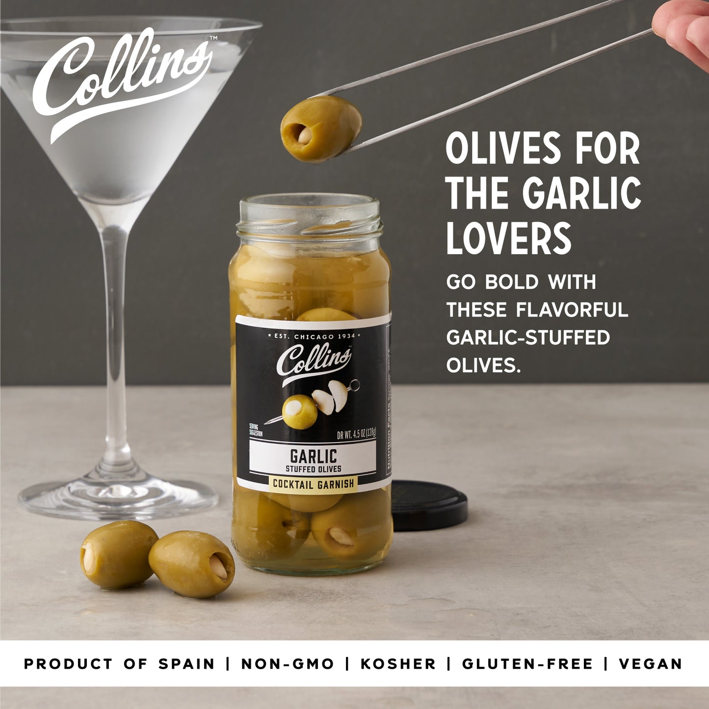 4.5 oz. Garlic Cocktail Olives