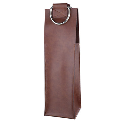 Brown Faux Leather Single-Bottle Wine Tote