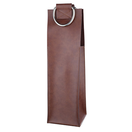 Brown Faux Leather Single-Bottle Wine Tote