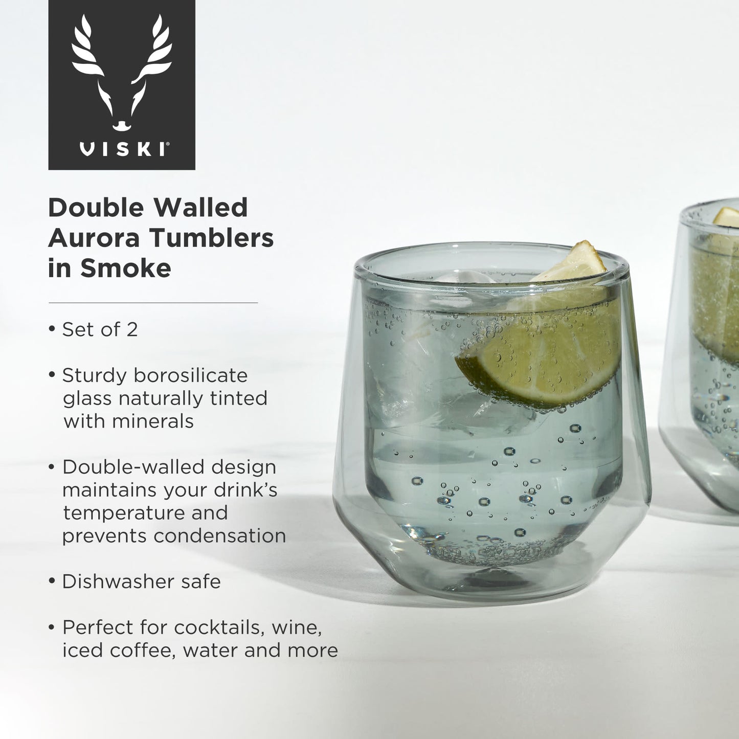 Double Walled Aurora Tumblers in Smoke (set of 2) by Viski