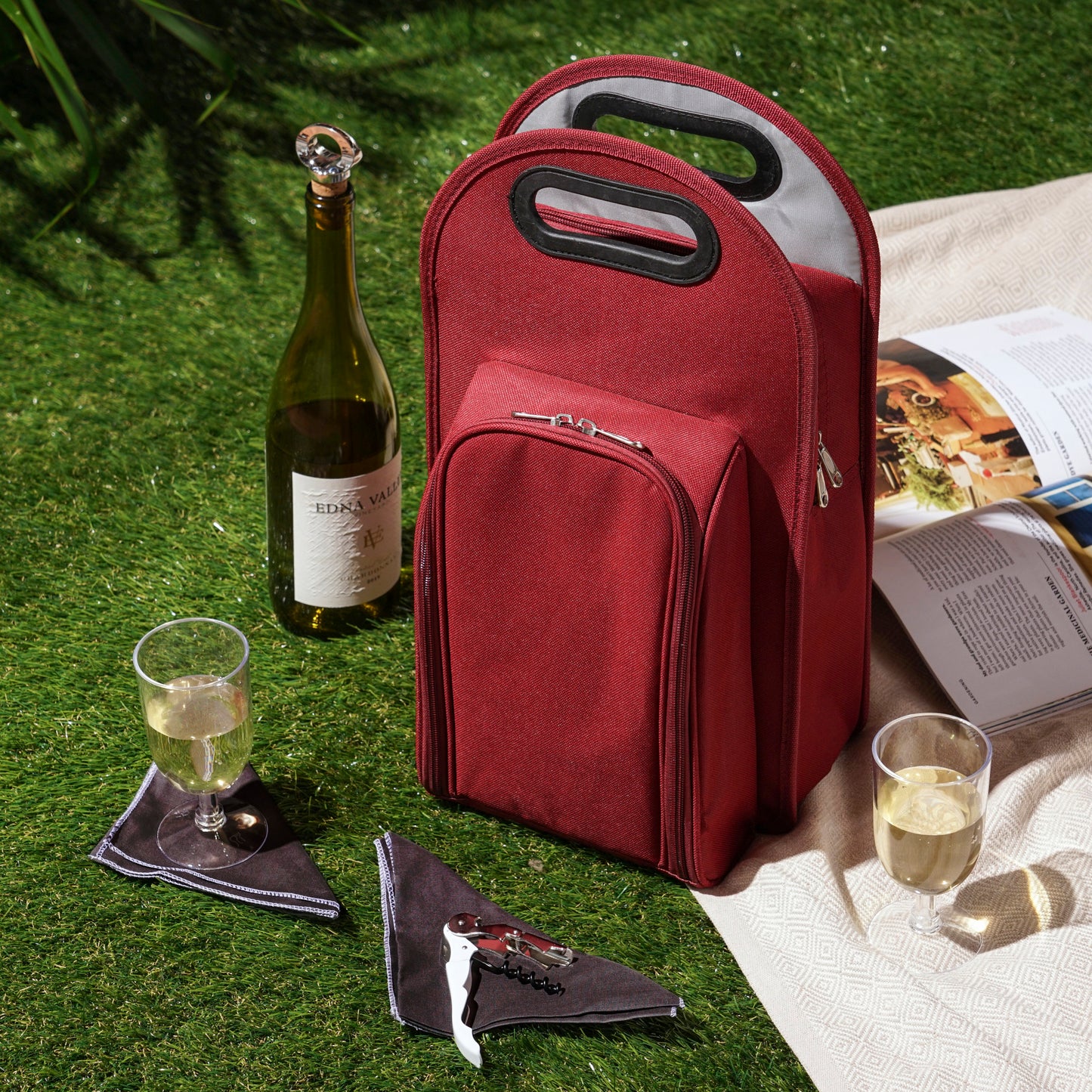 Metro™: 2-Bottle Tote in Burgundy & Grey