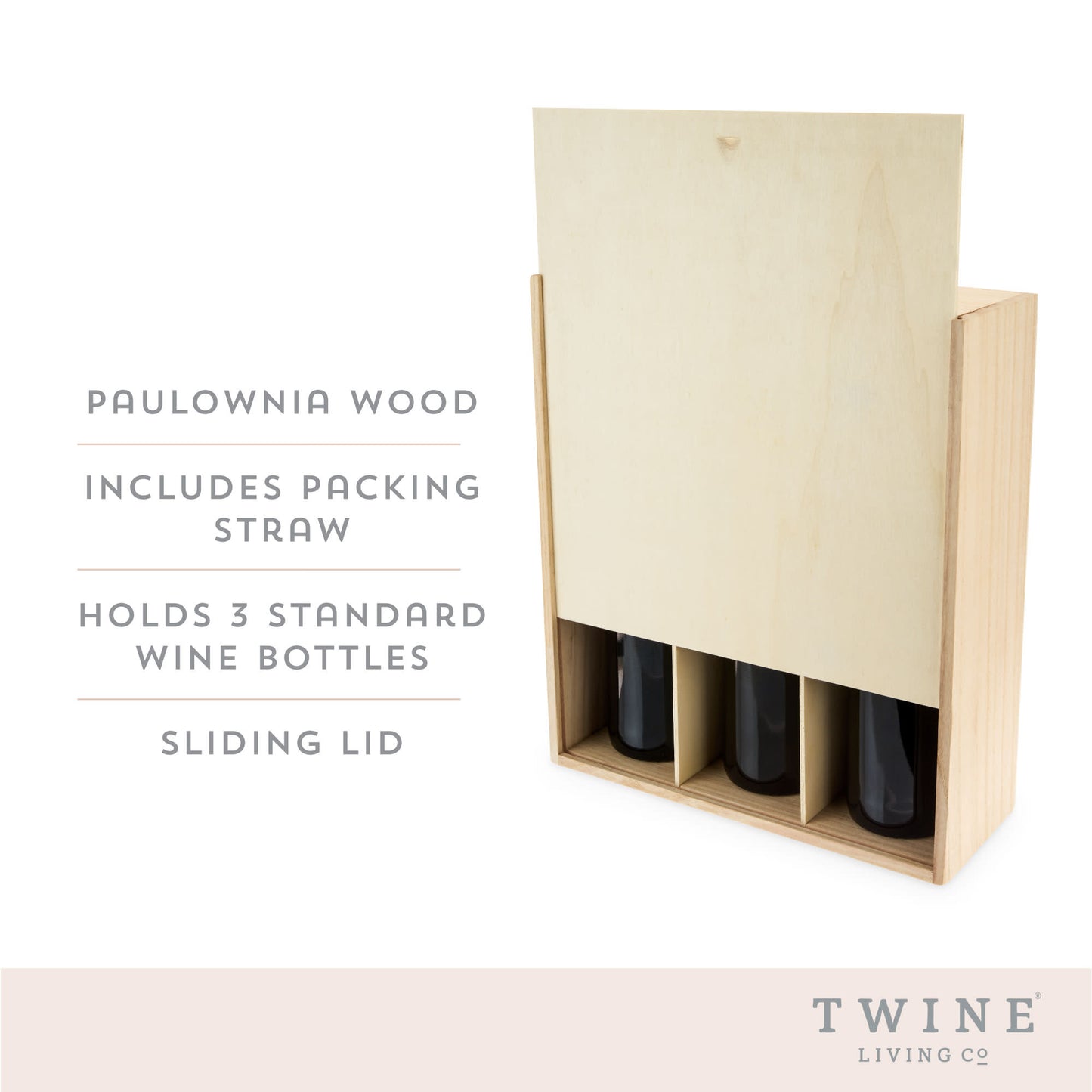 3-Bottle Wood Wine Box by Twine®
