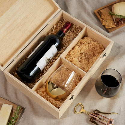 Wood Wine Box with Set of 2 Stemless Glasses