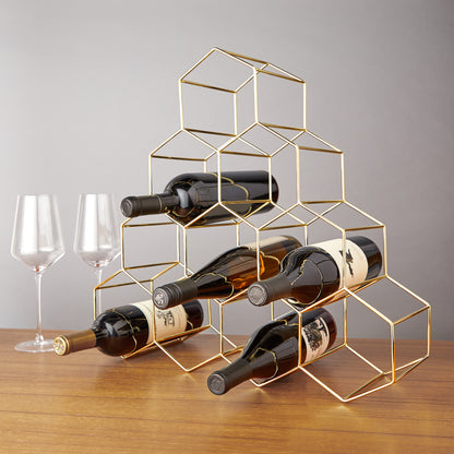 10-Bottle Gold Geo Wine Rack