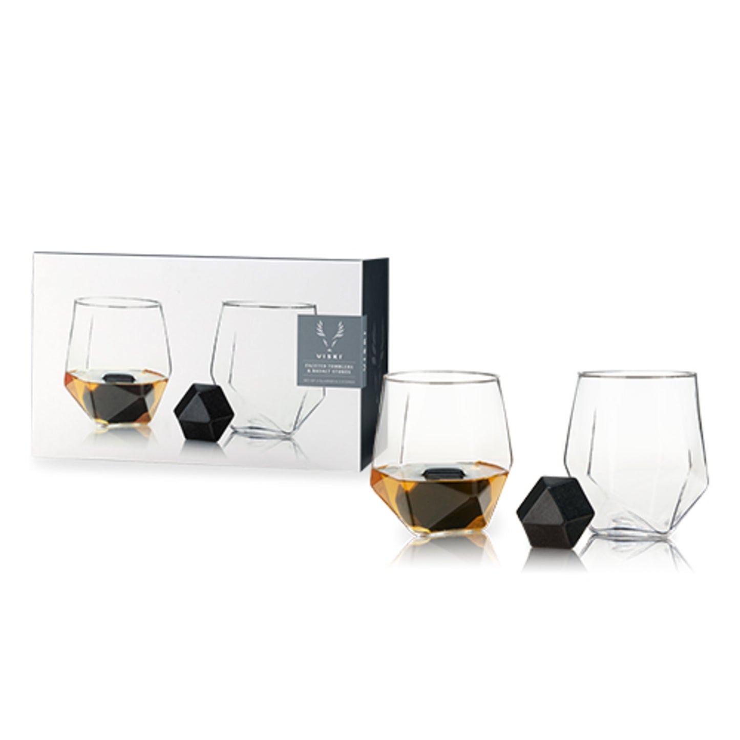 4-Piece Faceted Tumbler & Hexagonal Basalt Stone Set