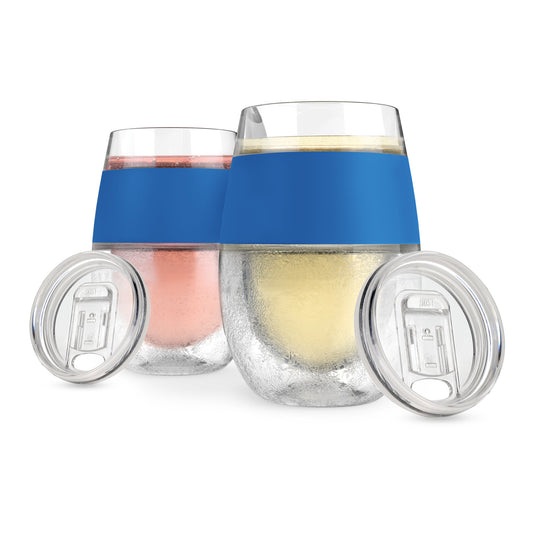 Wine FREEZE™ Cooling Cups in Blue (set of 2) and lids by HOS