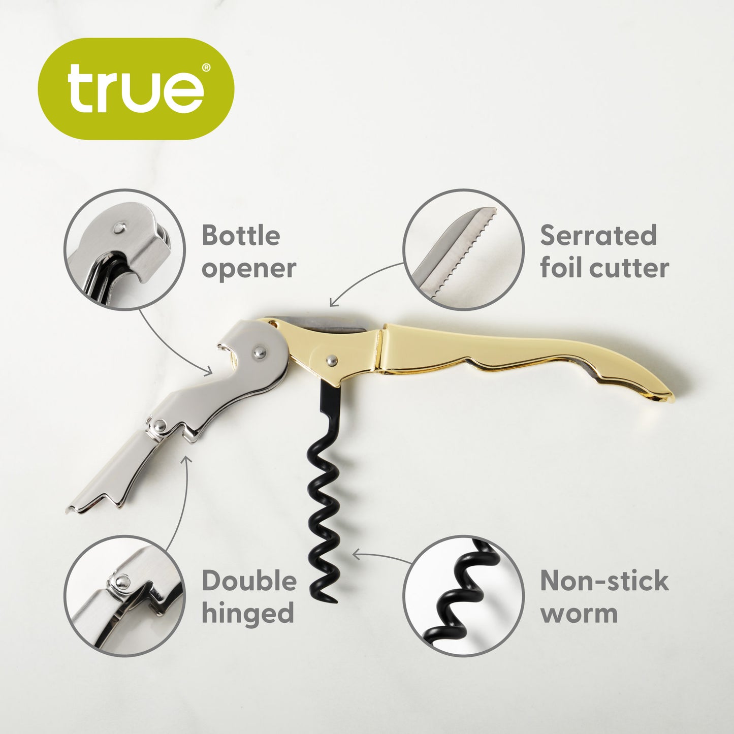Truetap™ Gold Double Hinged Waiter's Corkscrew by True