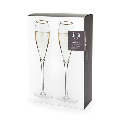 Gold-Rimmed Crystal Champagne Flutes