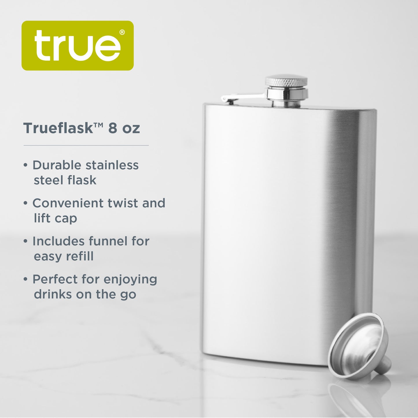 TrueFlask™: 8 oz Stainless Steel Flask