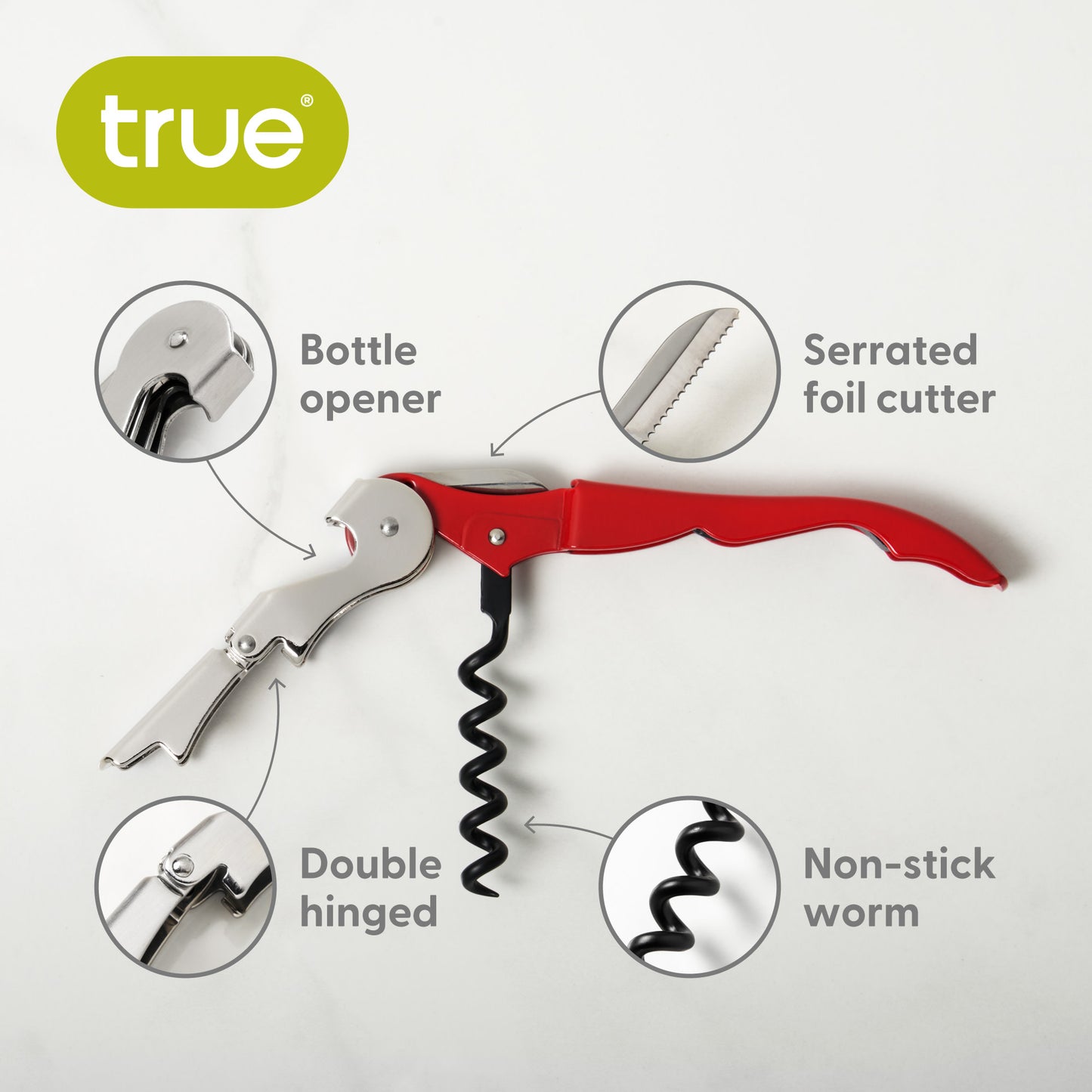 Truetap™: Double-Hinged Corkscrew in Red