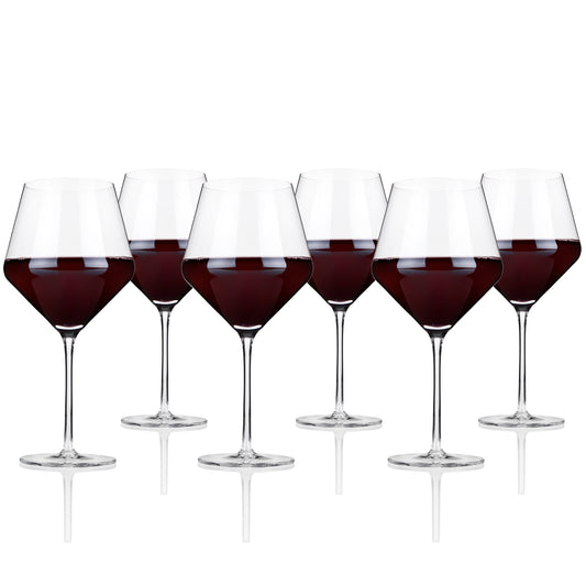 Angled Crystal Burgundy Glasses (Set of 6)