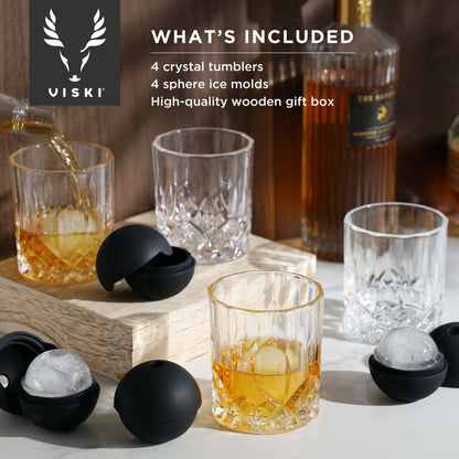 Crystal Liquor Glass and Ice Sphere Wood Box Set Viski®